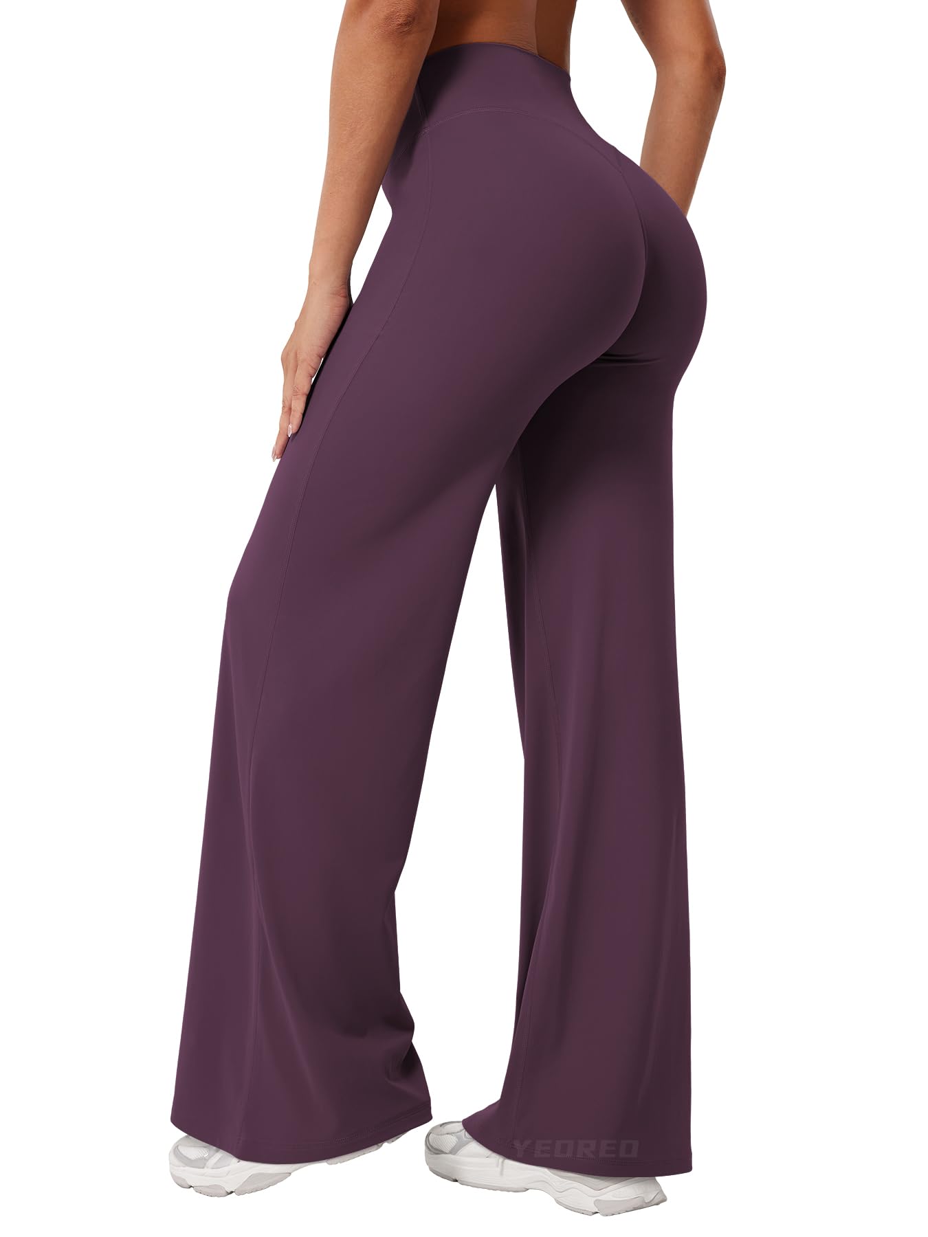 YEOREO Workout Leggings Womens No Front Seam Straight Leggings 31.5" High Waist Buttery Eddiy Gym Yoga Pants Black Berry Purple XL