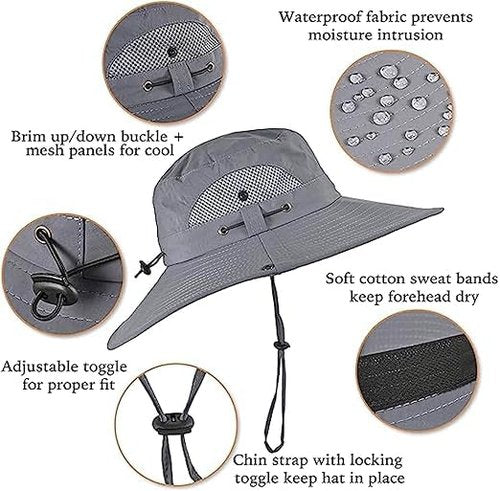 Hat with Fans Solar Power, Wide-Brim Sun Hat with 2 Solar Fan for Men Women, UPF 50+ Bucket Fishing Hat with Fan Built in (US, Alpha, One Size, Large, Petite Plus Size, Black)