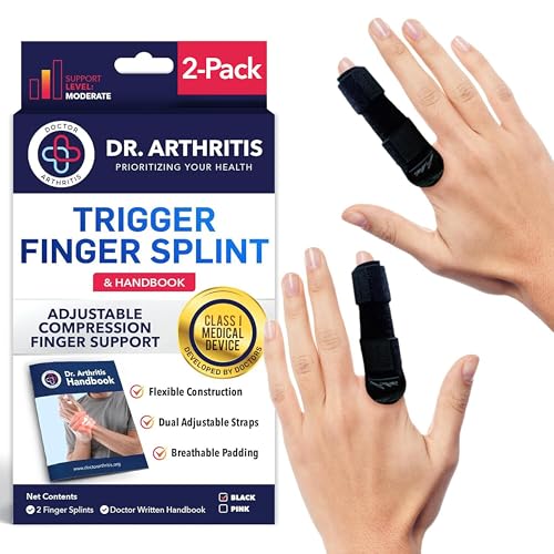 Doctor Developed Trigger Finger Splint 2 Pack S/M Black Padded Brace for Arthritis Tendonitis