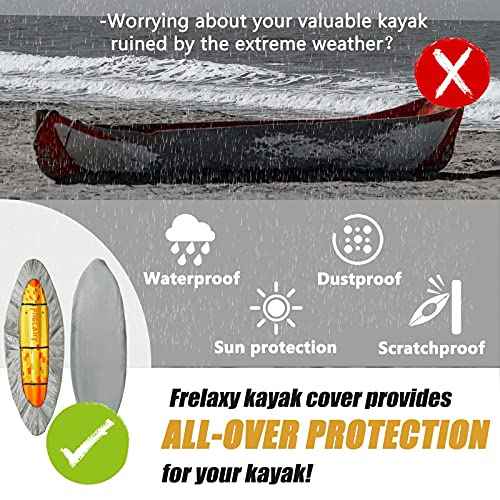 Frelaxy 420D Kayak Cover, Heavy Duty Waterproof UV Resistant Kayak Covers for Outdoor Storage, Ultra Strong Canoe Storage Dust Cover, Great for Indoor & Outdoor 9.8-13.5ft