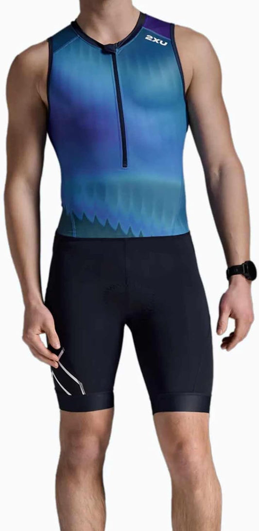 2XU Men's Core Tri Suit (US, Alpha, Large, Regular, Regular, Standard, Azure Blue/Midnight)