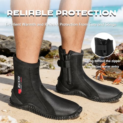 Men Women 5MM Neoprene Dive Boots with Anti-Slip Rubber Sole Zipper - Black, Size 6/7
