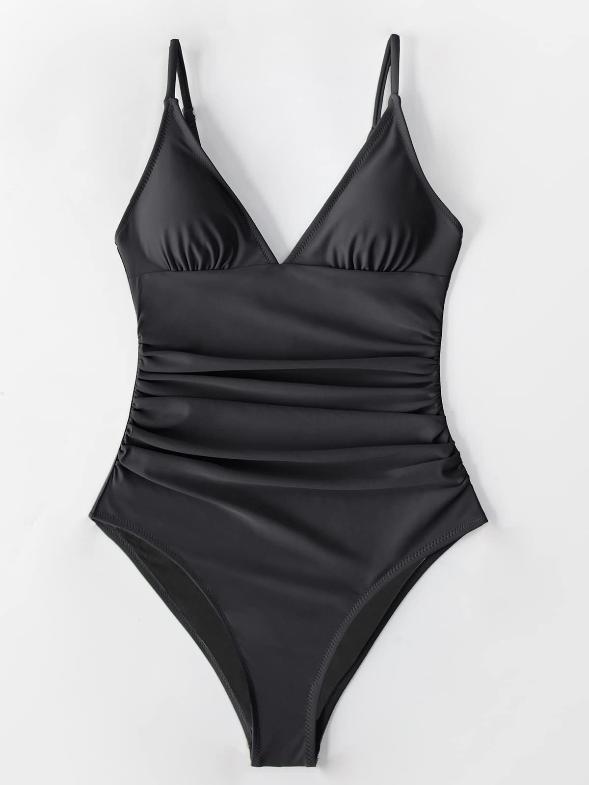 CUPSHE Women's One Piece Swimsuit Tummy Control V Neck Bathing Suits XL Black