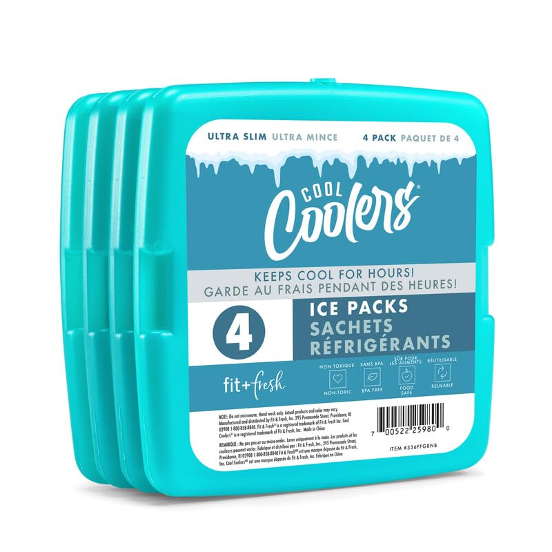 Green Slim Ice Packs for Lunch Boxes & Coolers - 8 Pack, Reusable & Fast Freezing