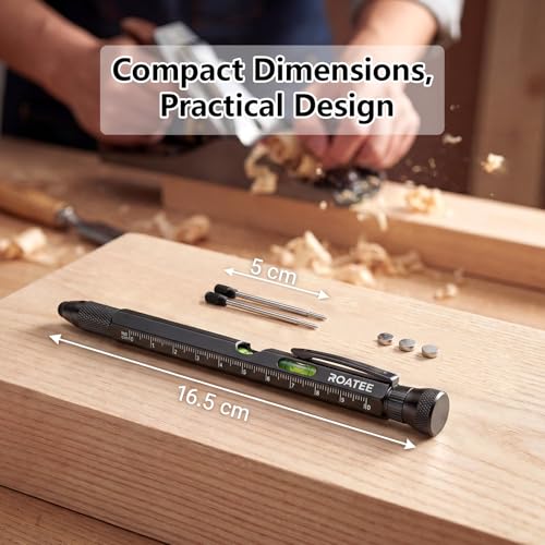 Multitool Pen for Men - 12-in-1 Construction Gadget with LED Light - Black