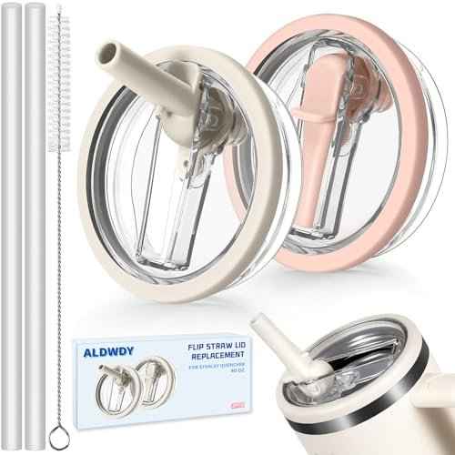 2 Pack 40 oz Flip Straw Leak Proof Lid for Stanley H2.0 Quencher, Stanley Lid Replacement 40 oz for Stanley Cup Accessories ProTour, No Spill Proof Straw Cover for Stanley