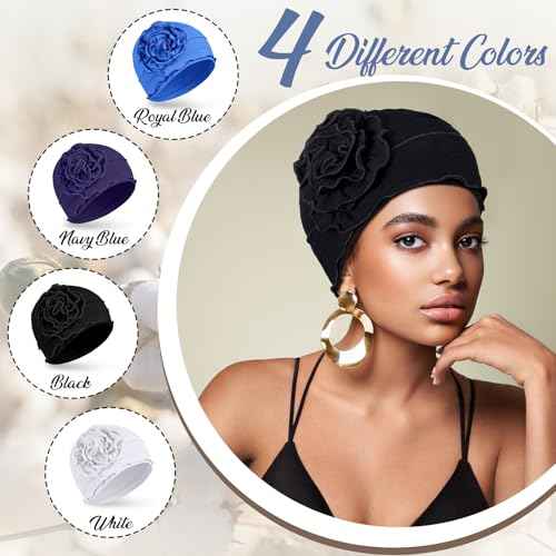 JenPen 4 Pcs Cotton Chemo Turban Headwear for Women Soft Cancer Head Scarf Hats Elastic Covers Wraps for Women's Hair