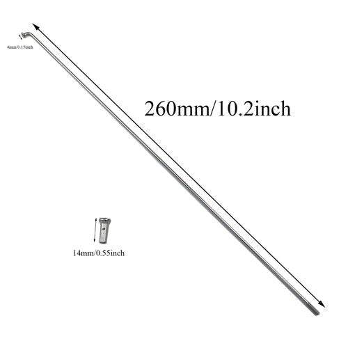Meuey Lyot 260mm/10.2 Inch Stainless Steel Spokes Mountain Bike/Road Bike Steel 14G Spokes Silver with 14mm Spoke Caps -12PCS