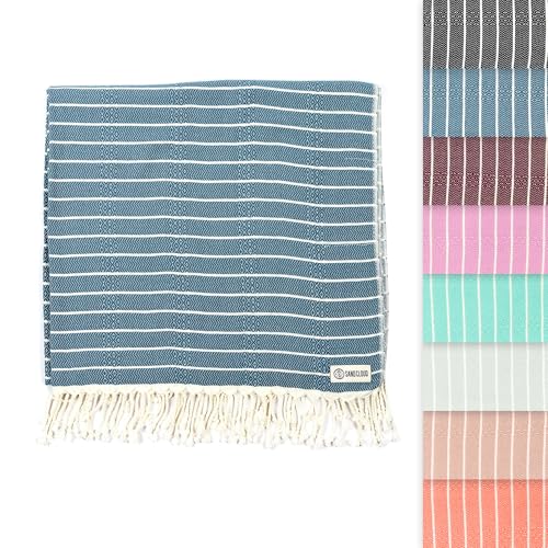 Sand Cloud Turkish Beach Towel - Sand Proof - 100% Certified Organic Turkish Towel - Quick Dry Towel for Beach, Picnic, Blanket or Bath Towel - As Seen on Shark Tank - Gocek (Denim)
