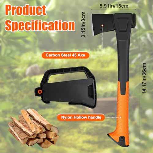 X14 Hatchet Axe, 14¡± Camping Axe for Wood Splitting & Kindling with Nylon Hollow Handle, Anti-Slip Shock Absorption Grip for Outdoor Survival, Firewood, Hiking & Yard Tools