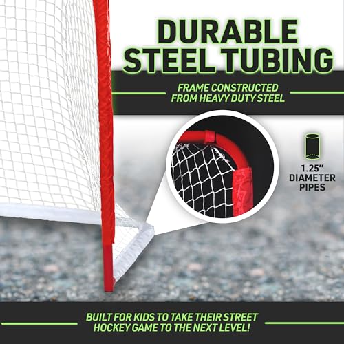 Franklin Sports NHL Youth Street Hockey Goal - Kids Mini Steel Street + Roller Hockey Net - Small Goal for Kids + Beginners - 50" x 42" - Tournament