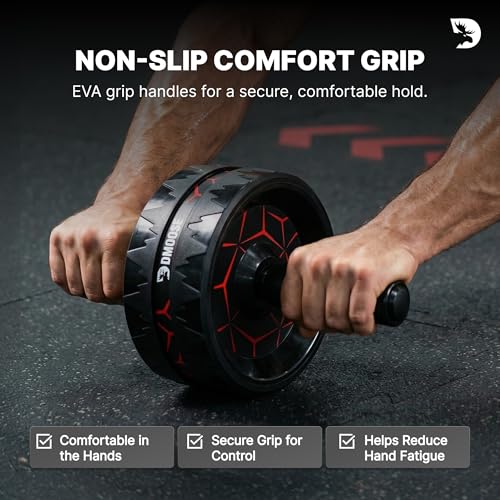 Ab Roller Wheel with Elbow Support & Knee Pads - Core Strength Workout Equipment - Black Red
