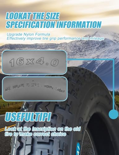 Fat Bike Tire and Inner Tube Set 16x4.0 Inch Replacement for E-Bikes Snowmobiles