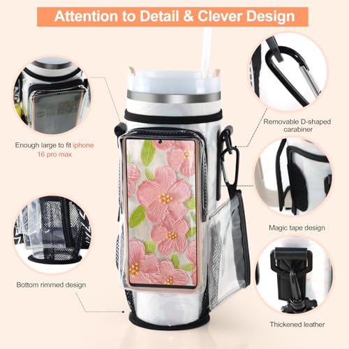 Clear Water Bottle Carrier Bag for Stanley & Brumate Era 40 OZ, Summer PVC Water Bottle Cup Holder, with Adjustable Strap, for Outdoor, Stadium Events, Walking, for Stanley Accessories