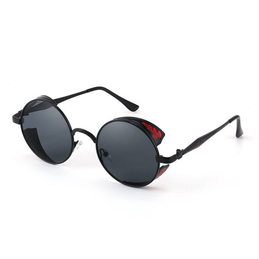 FEISEDY Retro Steampunk Sunglasses for Men Women, Round Metal Frame Gothic Vintage Style B2820