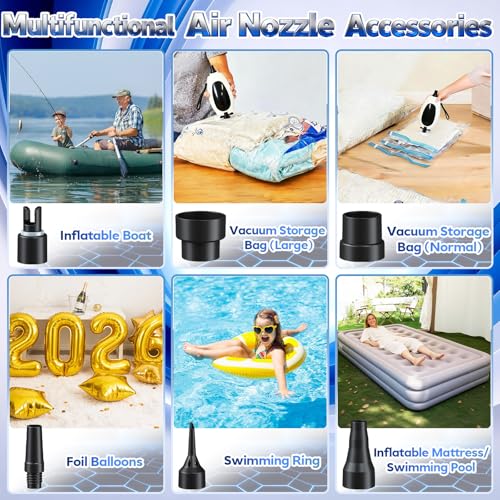 Electric Balloon Pump 3-in-1 Portable Air Inflator Vacuum Pump - White