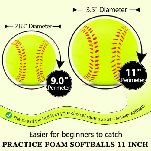 Magicorange 11-Inch Practice Foam Softballs - Optic Yellow, 12 Pack