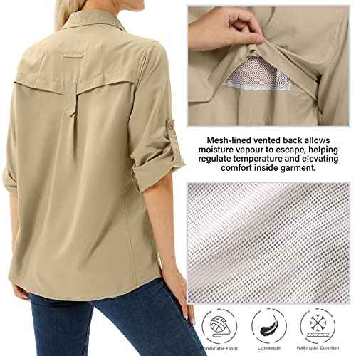 Women's UPF 50 Long Sleeve Sun Protection Shirts Safari Fishing Hiking