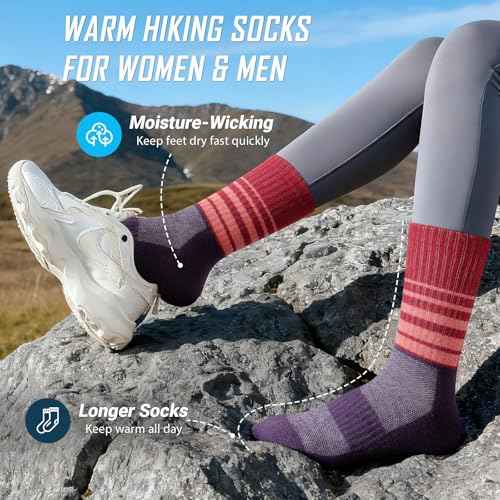 Pleneal Wool Hiking Socks for Women Men - Merino Womens Wool Hiking Socks Winter Warm Thermal Thick Cushion Boot Crew Sock