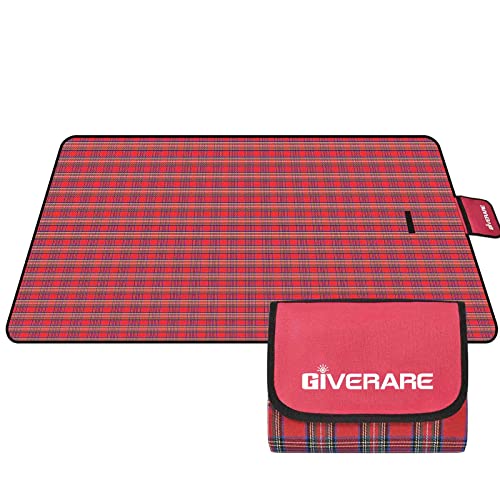 Red Picnic Beach Blanket 99x60in Waterproof Sandproof Outdoor Mat for Camping & Family