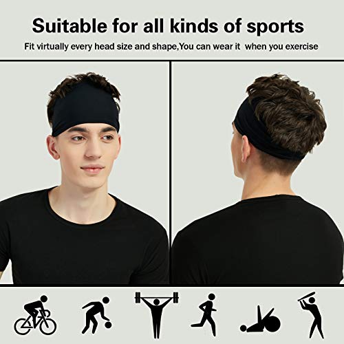 Pilamor Sports Headbands for Men 5 Pack - Sweatbands for Workout Running & Fitness - White, Brown, Dark Gray, Black, Green
