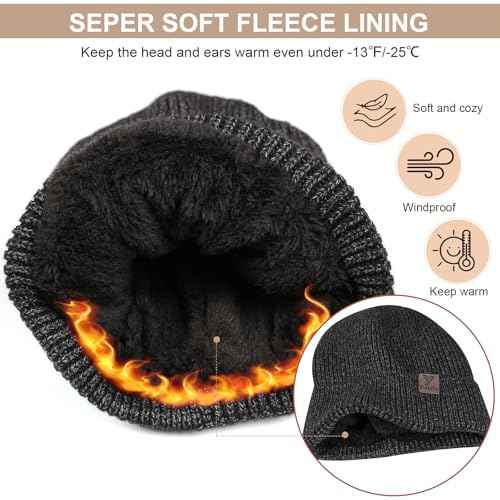 Winter Beanies Hats for Men Women, 2-Pack Soft Fleece Lined Beanie, Insulated Ski Stocking Cap for Cold Weather
