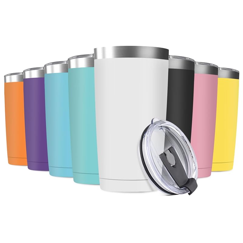 Deitybless 8 Pack 20oz Insulated Tumbler Cups with Lids – Stainless Steel Double Wall, Assorted Colors