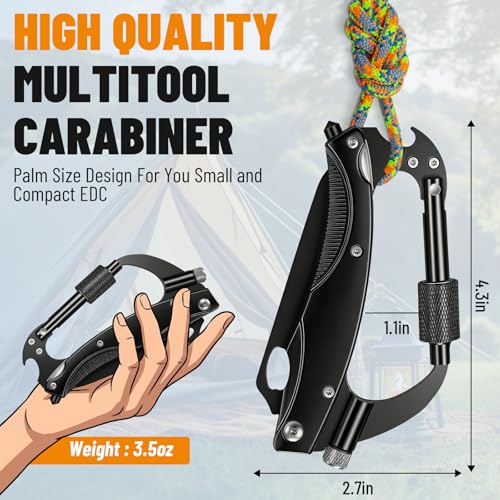 7-in-1 Carabiner Multi-Tool with Pocket Knife, LED Light & Window Breaker for Camping and Outdoor Survival