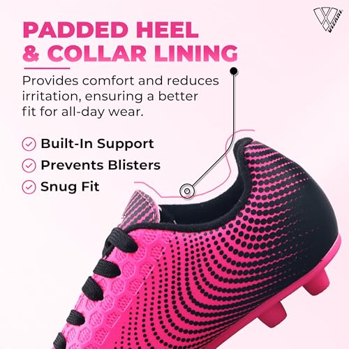 Kids Pink Black Soccer Cleats - Little Kid Size 13, Lightweight & Sturdy