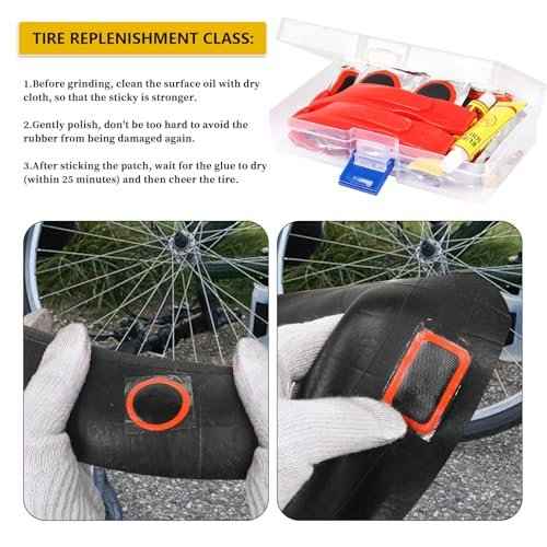 80pcs Bike Tire Repair Kit, Self-Adhesive Bike Tire Patch Kit, Bike Tool Kit with Portable Storage Box and Valve Converter, Bike Repair Kit for Mountain Bikes, Commuter Bikes, Motorcycles
