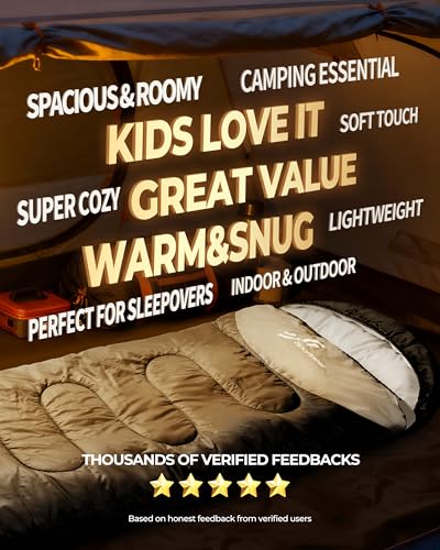 Sportneer 3-Season Sleeping Bag for Adults & Kids - Black & Light Gray, 50-80℉, 3.3lbs, Compression Sack
