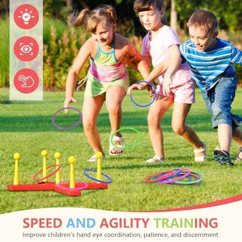OBTANIM 12 Pcs Plastic Ring Toss Game for Kids and Outdoor Toss Rings for Speed and Agility Practice Game, Random Colors