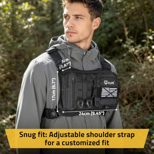 CVLIFE Chest Bag for Men Black Outdoor Running Vest with Gear Holster