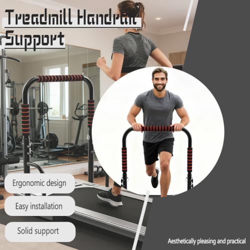 Adjustable Walking Pad Handle Bar - Black/Red, 25.2 Inches Wide, Height Adjustable, Non Slip Feet, Easy to Install