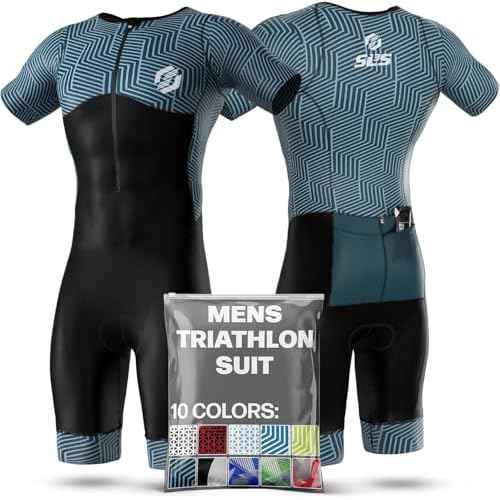 SLS3 Triathlon Suits Mens - Aerodynamic Sleeved Tri Suit Men ? Lightweight Trisuit with Premium FX Fabrics - 2 Pockets (Sky Hex, Medium)