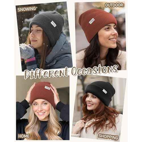 Senker Fashion 3 Pack Satin Lined Beanie Hats for Women Men, Winter Silk Beanies Knit Soft Warm Cuffed Hat Slouchy Caps