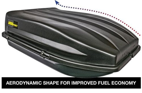JEGS Rooftop Cargo Carrier for Car Storage - Large Roof Rack Style Carrier - Heavy Duty Weatherproof Storage - Made in USA - 18 Cubic Ft - 110 Lb Capacity - Aero Hard Shell