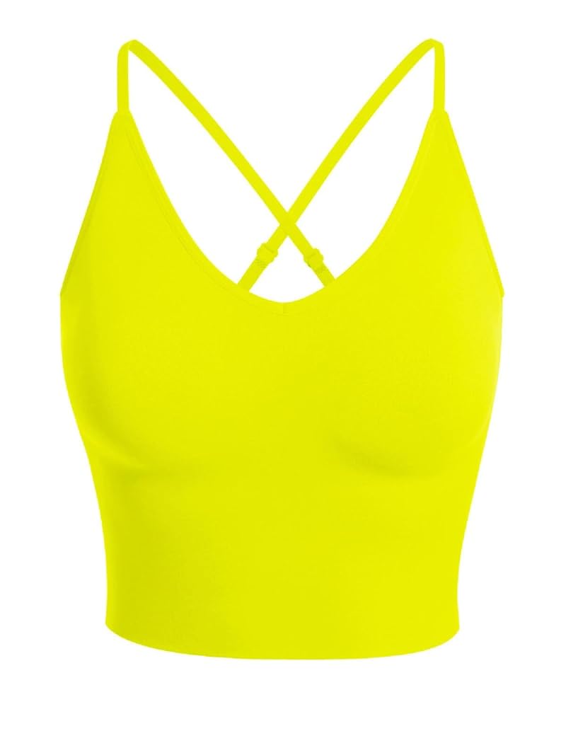 Design by Olivia Neon Yellow Padded Longline Sports Bra Crop Top - Large
