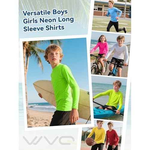 Youth Neon Shirts Dry Fit Long Sleeve Athletic T-Shirts Boys Girls UPF 50+ Quick Dry Neon Shirt for Kids 2T to Youth