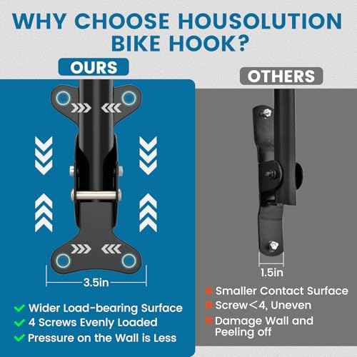 Housolution Bike Wall Mount - [1 Pack] EVA Foam Padded up to 48.5 lbs, Carbon Steel, Valve Mechanism, Heavy-Duty Adjustable Bike Wall Hanger for Road, Mountain and Hybrid Bikes, Garage & Apartment
