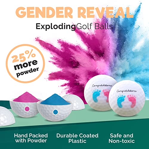 X-Large Gender Reveal Exploding Golf Balls Set Pink & Blue - Safe Powder Filled Party Favors