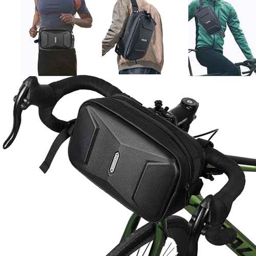 Bike Handlebar Bag, EVA Waterproof Bike Front Bag, 3.2L Bicycle Frame Storage Bag Waist Shoulder Bag, Bike Pouch for Road Mountain Bicycle Cycling Travel Hiking