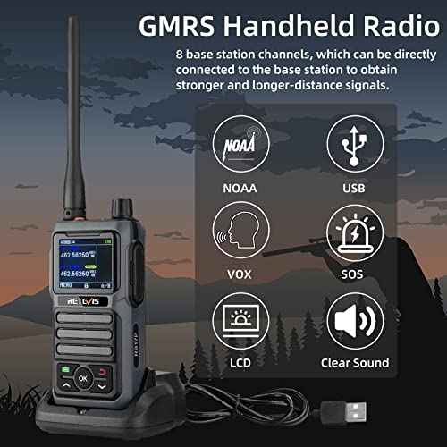Retevis RB17P GMRS Radio Walkie Talkie, GMRS 2 Way Radio Long Range Walkie Talkies Rechargeable with 2200mAh Battery, SOS Siren, NOAA Scanning & Receiving for Hikers, Campers and Hunters