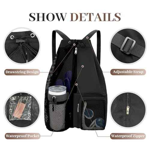 Beach Backpack with Wet Pocket Drawstring Mesh Beach Bag Waterproof Swimming Pool Backpack for Men and Women