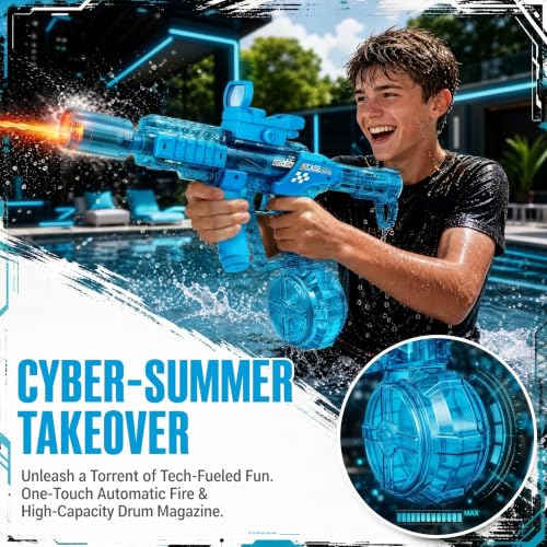Electric Water Gun with LED Light, Long Range 26-31 Inches, Rechargeable Summer Pool Toy for Kids & Adults