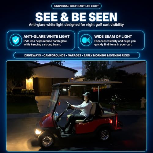 Universal Golf Cart LED Roof Light - One Touch Battery-Powered Puck, Fits Club Car & EZGO