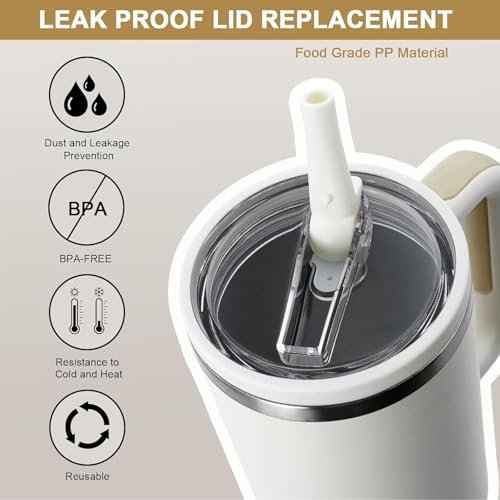 2 Pack 30 oz Replacement Tumbler Flip Straw Lid fit for Stanley Quencher, Leak Proof Lid Replacement for 30 OZ Stanley H2.0 FlowState Tumbler, Spill Proof Reusable Lid for Stanley (White)