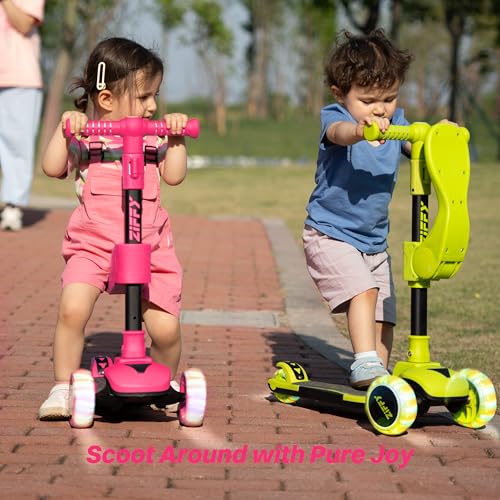 Kids 2-in-1 Foldable Light-Up 3-Wheel Scooter with Seat - Red, Adjustable Height