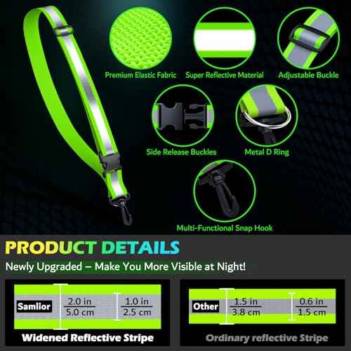 Reflective Walking Gear at Night, High Visibility Safety Reflective Sash Belt and 2-Pack Armband Set, Night Running Safety Gear for Women Men Kids, Green