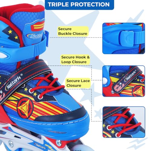 Blue Adjustable Light Up Inline Skates for Boys Toddler Ages 5-8 - Medium